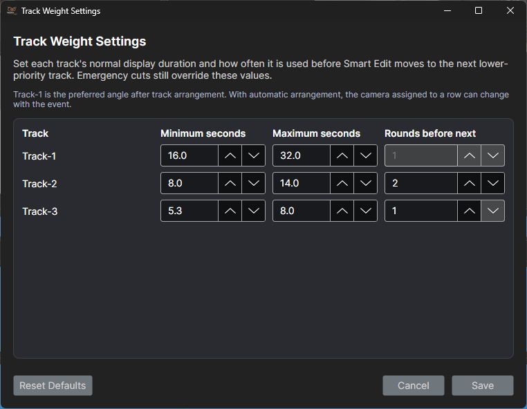 VideoBot choices for the pace of a ceremony edit